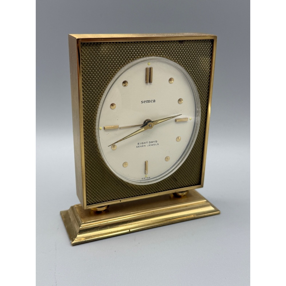 Vintage Semca 8Day Alarm Clock Swiss Mechanical Wind Mid Century Desk Clock№1122